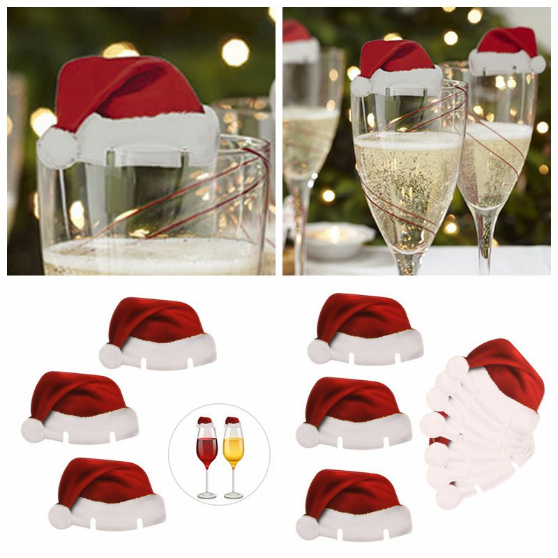 30 Pcs Santa Hat Wine Glass Decoration